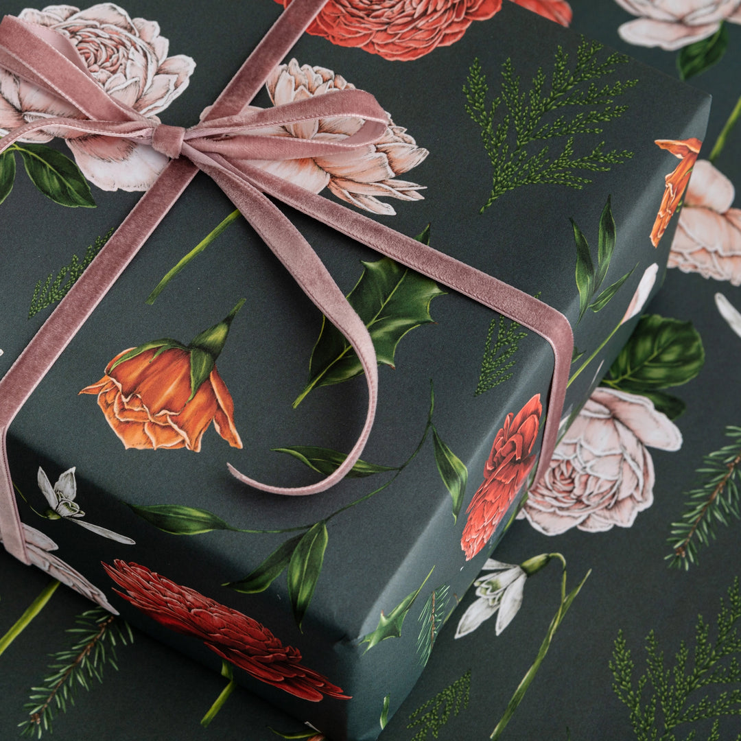 Catherine Lewis Berry Roses - Navy Gift Wrapping Paper (2 Sheets)