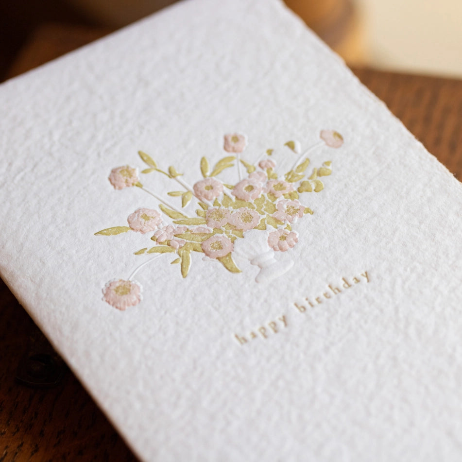 Birthday Bouquet Sculpture Handmade Paper Letterpress Card - Single