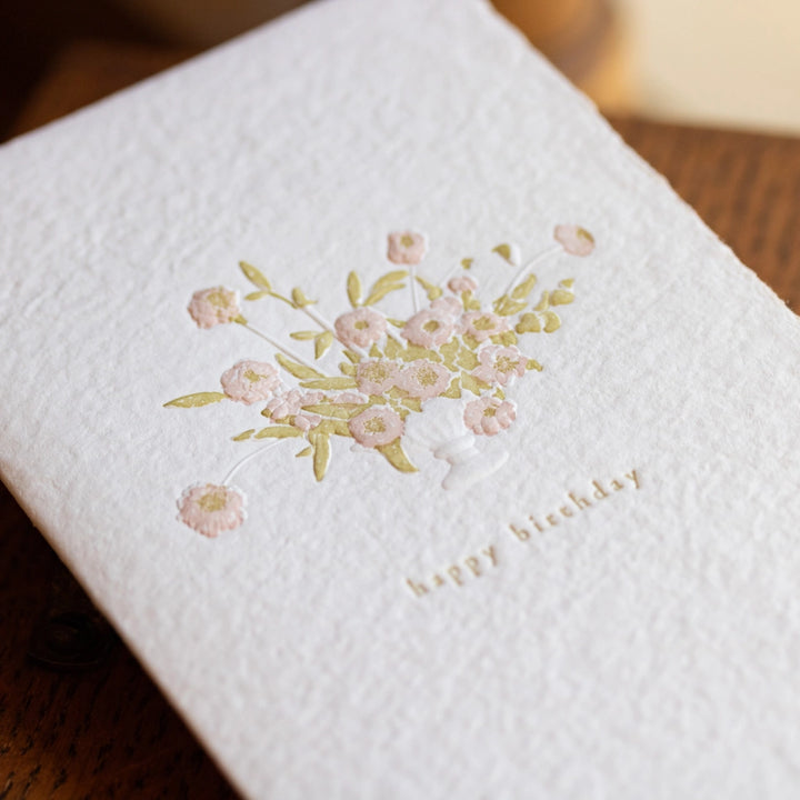 Birthday Bouquet Sculpture Handmade Paper Letterpress Card - Single