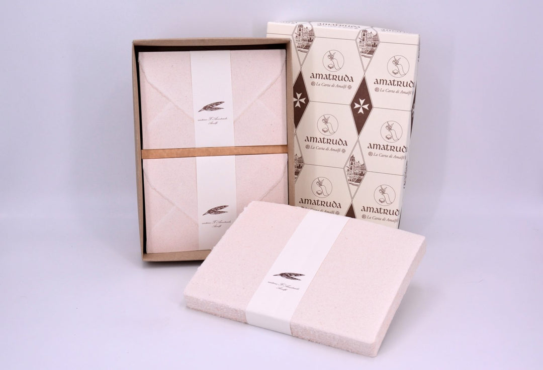 Amalfi Paper Gift box Folded Card &amp; Envelopes Pink with Straw | AMATRUDA ITALY
