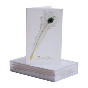 Paula Skene Peacock Quill Thank You On White Mini Note Cards & Envelopes