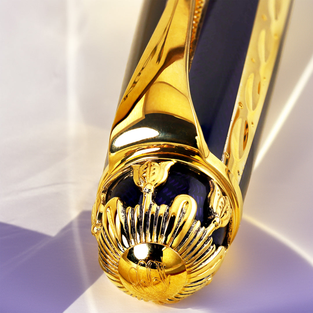 Michel Perchin Ribbed Blue &amp; Gold Limited Edition Fountain Pen