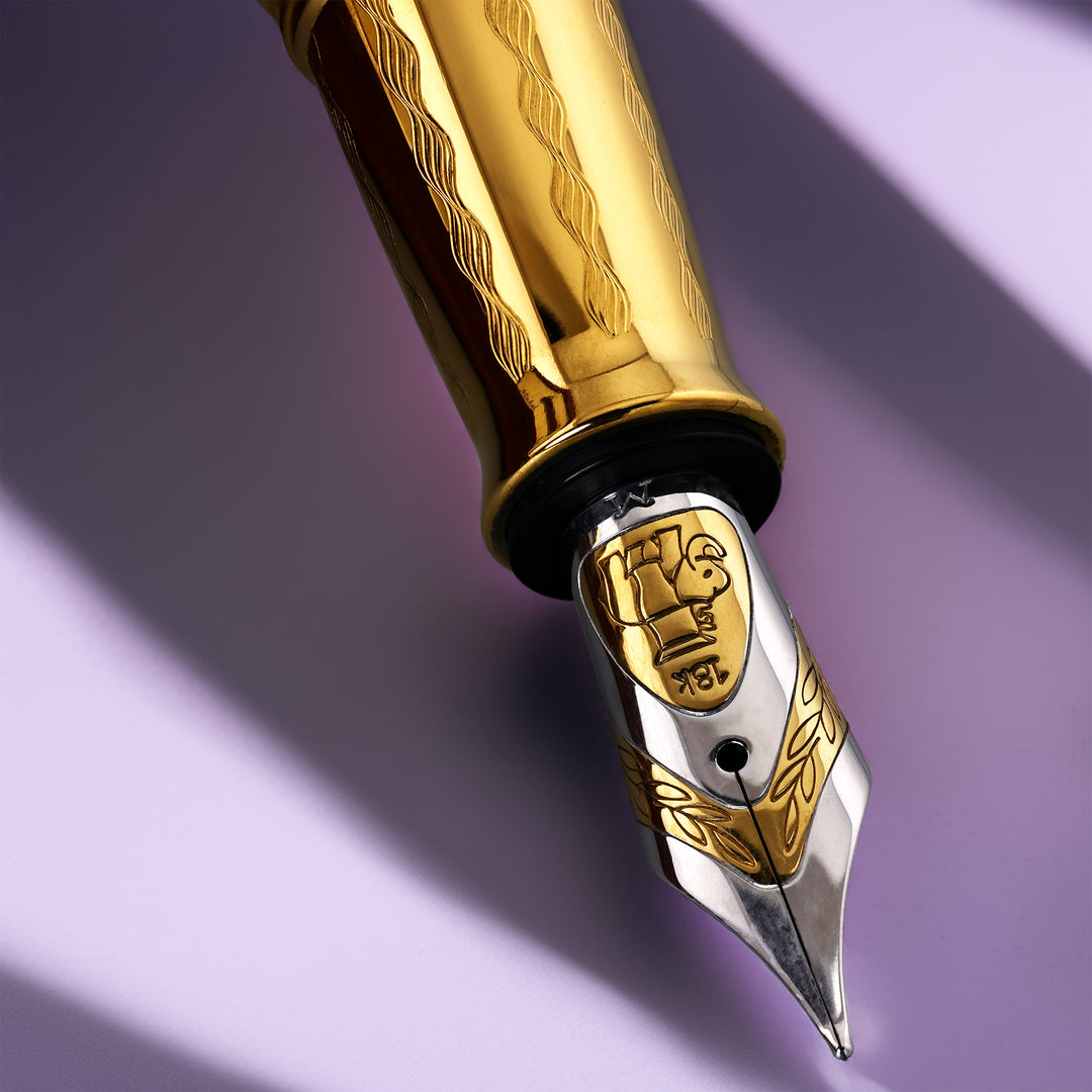 Michel Perchin Ribbed Blue &amp; Gold Limited Edition Fountain Pen