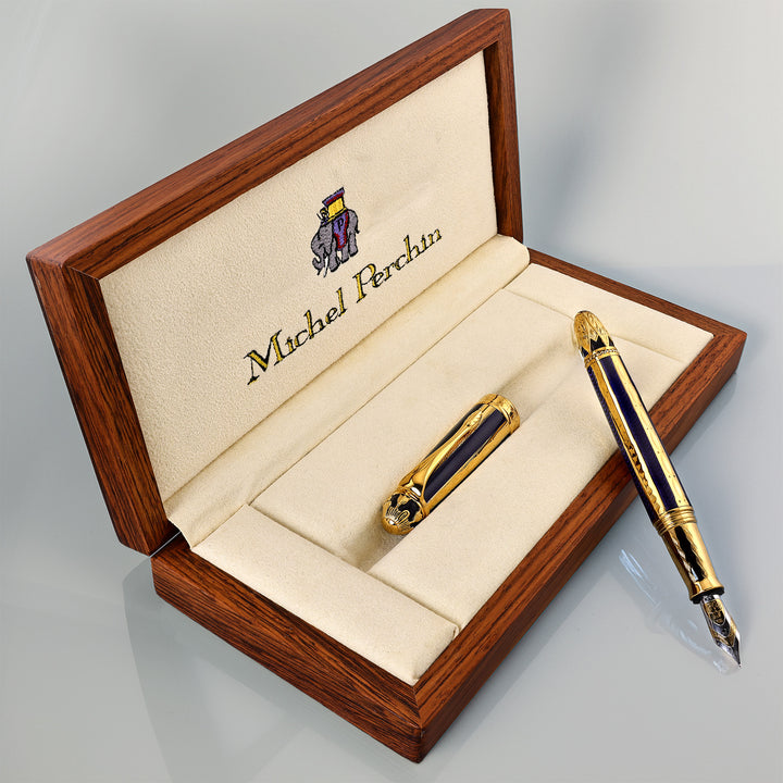 Michel Perchin Ribbed Blue &amp; Gold Limited Edition Fountain Pen