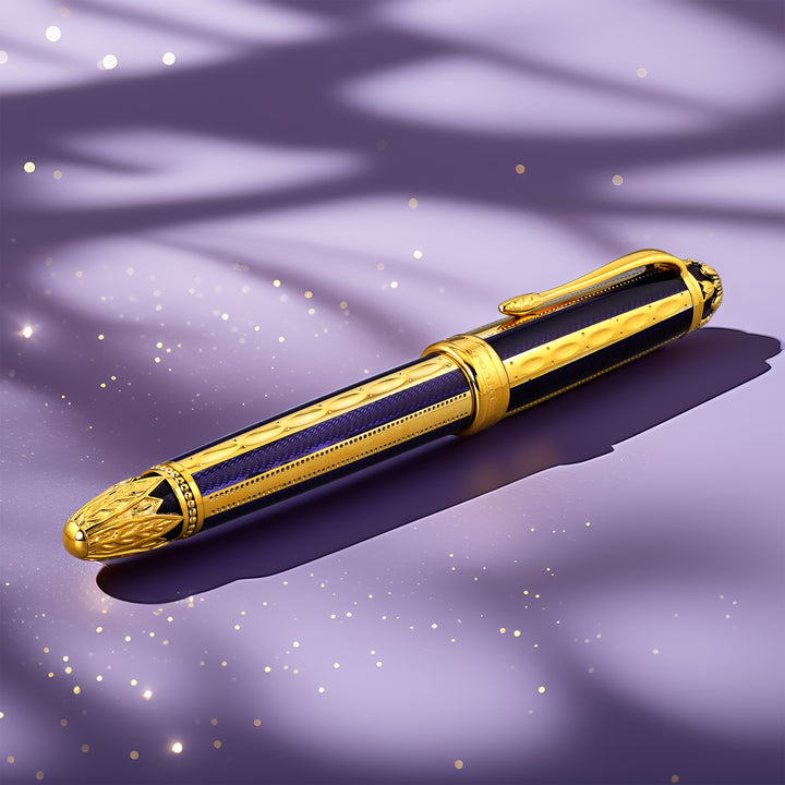 Michel Perchin Ribbed Blue &amp; Gold Limited Edition Fountain Pen