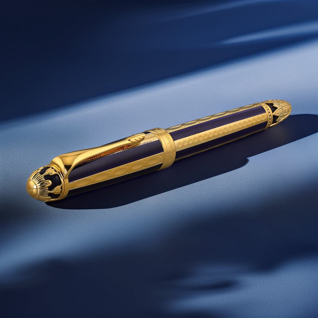 Michel Perchin Ribbed Blue &amp; Gold Limited Edition Fountain Pen