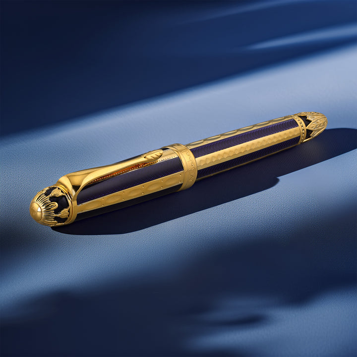Michel Perchin Ribbed Blue &amp; Gold Limited Edition Fountain Pen