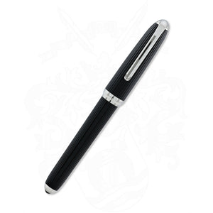 Cartier Vertical Godron Fountain Pen Black With Silver Trim