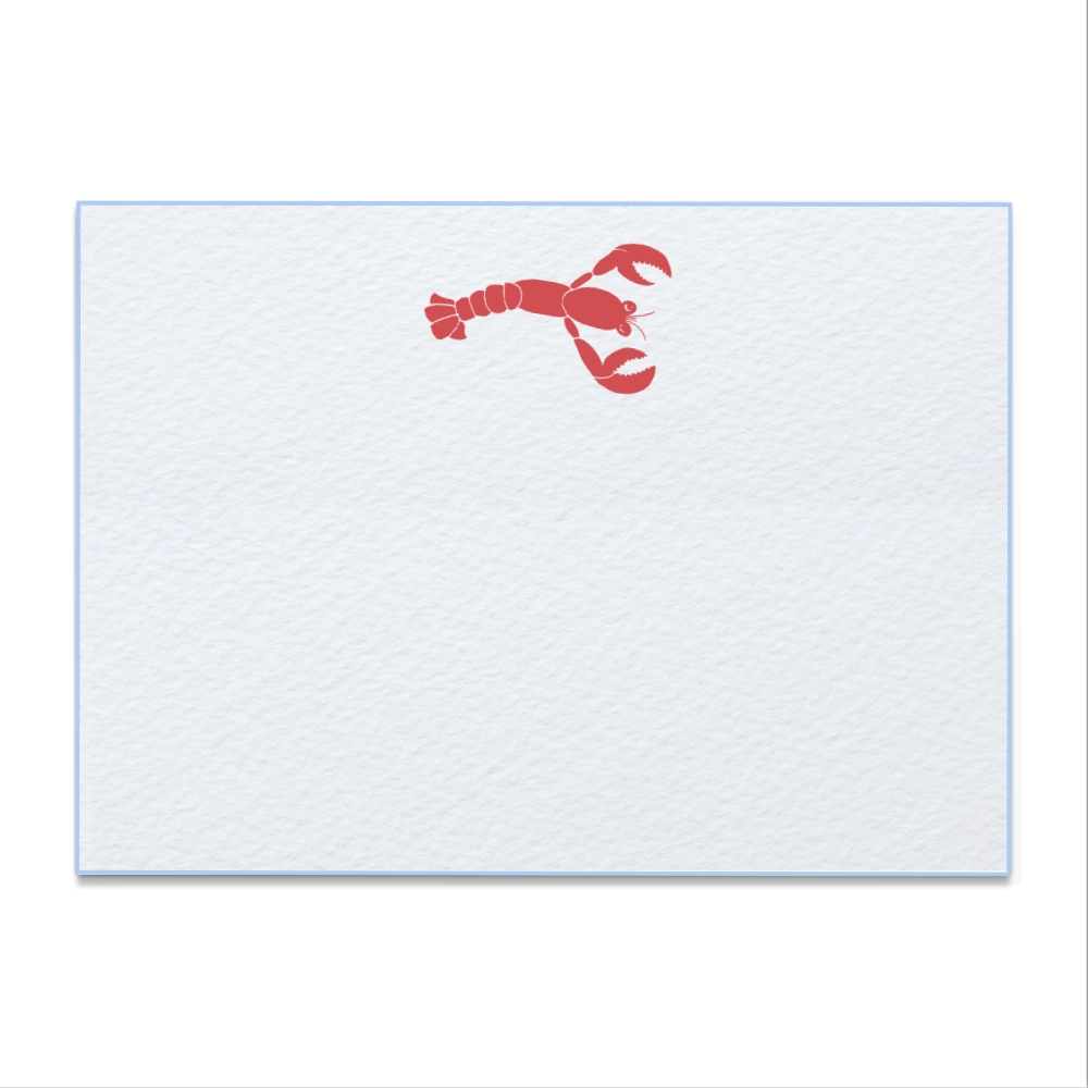 Lobster Letter Press Note Cards A6 (10 Flat Cards &amp; Lined Envelopes)