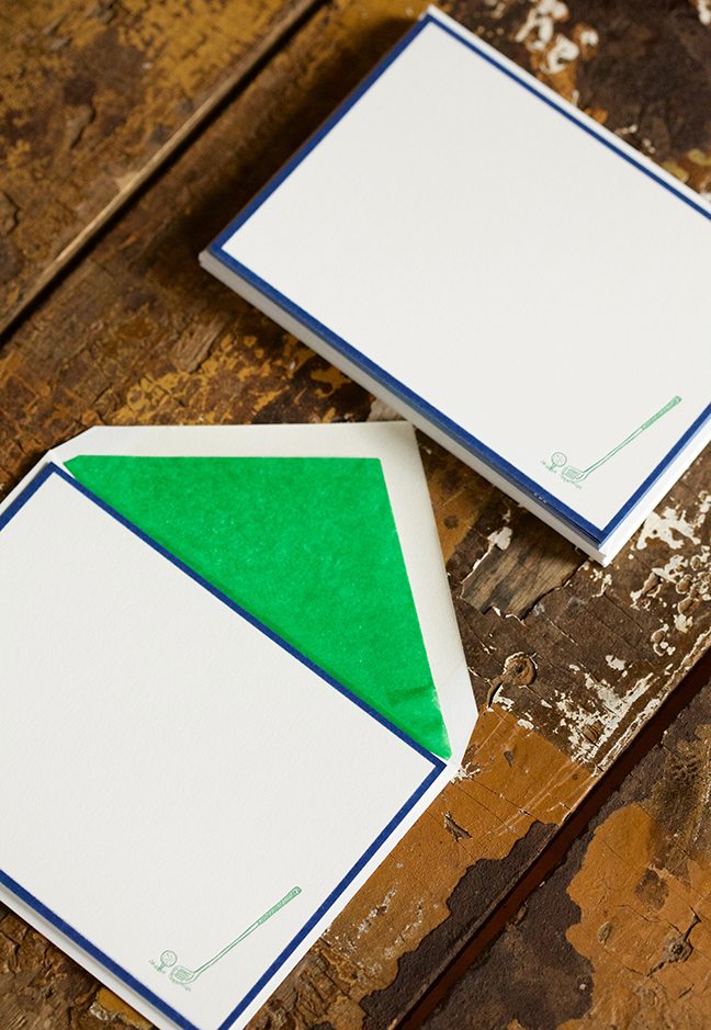 Golf Letter Press Note Cards A6 (10 Flat Cards &amp; Lined Envelopes)