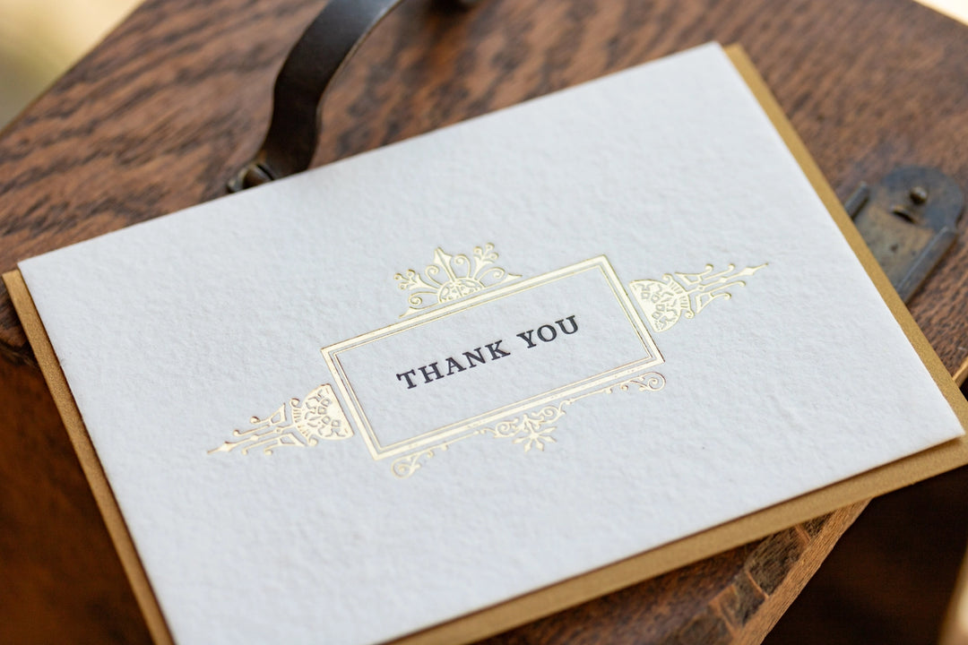 Gilded Foil Thank You Handmade Paper Letterpress Card - Set of 6