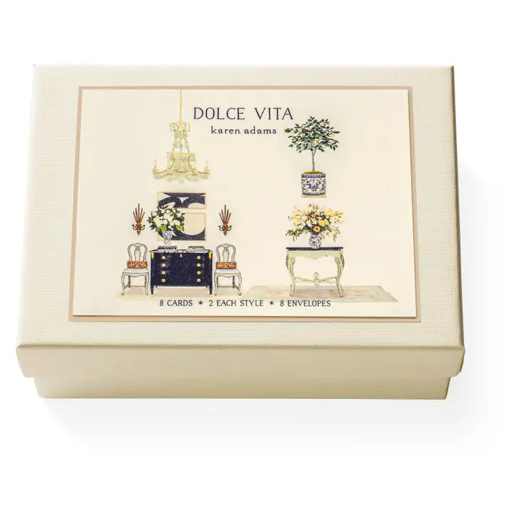 Karen Adams - Dolce Vita Note Card Box 5.5" x 4.25" (8ct. Folded Cards &amp; Envelopes)