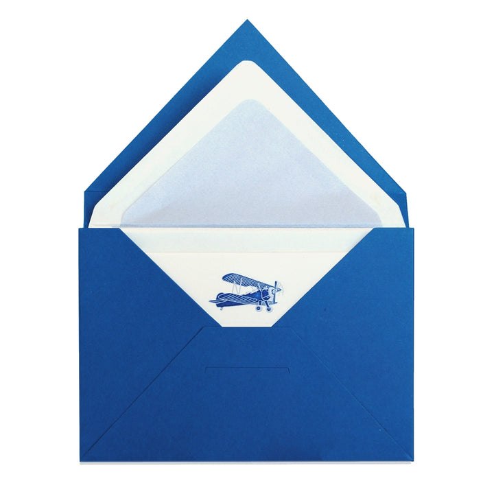 Original Crown Mill First Engraved Note Cards Pochette  - Blue Plane