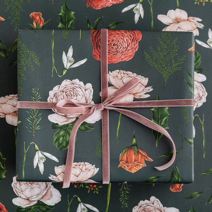 Catherine Lewis Berry Roses - Navy Gift Wrapping Paper (2 Sheets)