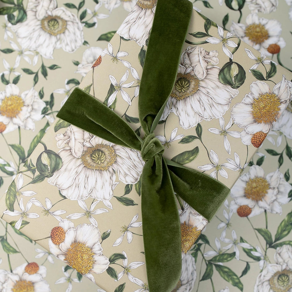 Catherine Lewis Spring Blossom - Green Gift Wrapping Paper (2 Sheets)