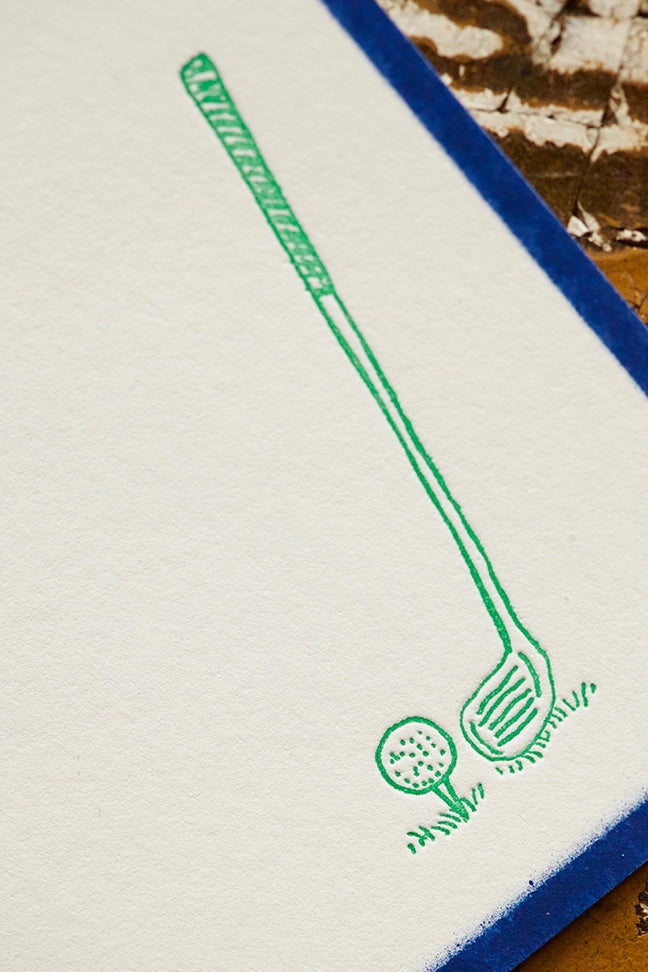 Golf Letter Press Note Cards A6 (10 Flat Cards &amp; Lined Envelopes)