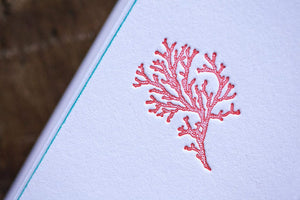 Coral Letter Press Note Cards 6.25" x 4.5" (10 Flat Cards & Line Envelopes)
