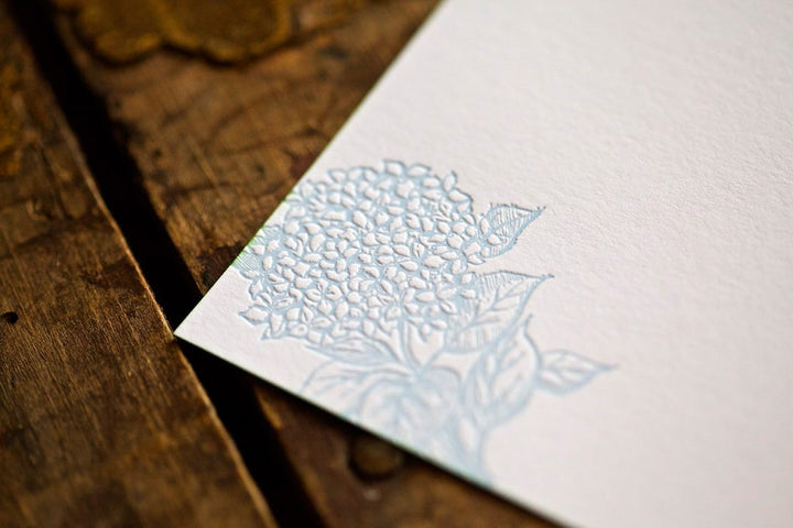 Hydrangea Blue Letter Press Note Cards 6.25" x 4.5"(10 Flat Cards &amp; Lined Envelopes)