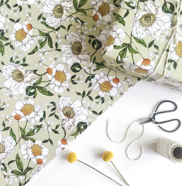 Catherine Lewis Spring Blossom - Green Gift Wrapping Paper (2 Sheets)