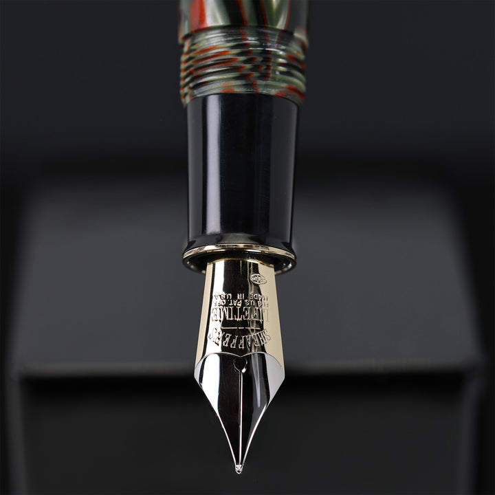 Sheaffer Balance Fountain Pen – Red Veined Gray Pearl Celluloid, Gold Nib