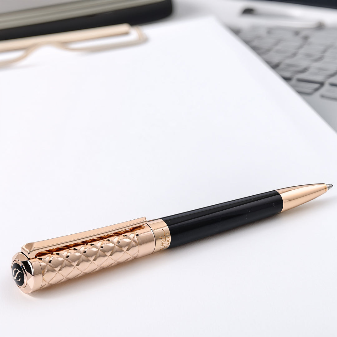 S.T. Dupont Liberté Diamond Engraved Black And Gold Ballpoint