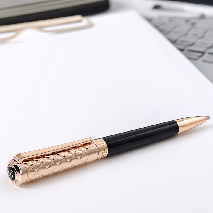 S.T. Dupont Liberté Diamond Engraved Black And Gold Ballpoint
