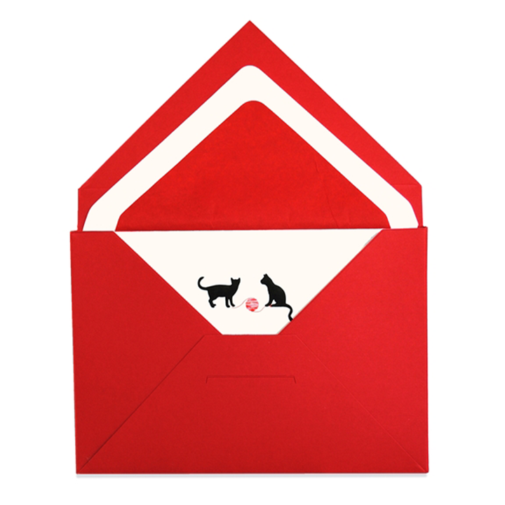 Original Crown Mill First Engraved Note Cards Pochette  - Red &amp; Black Cats
