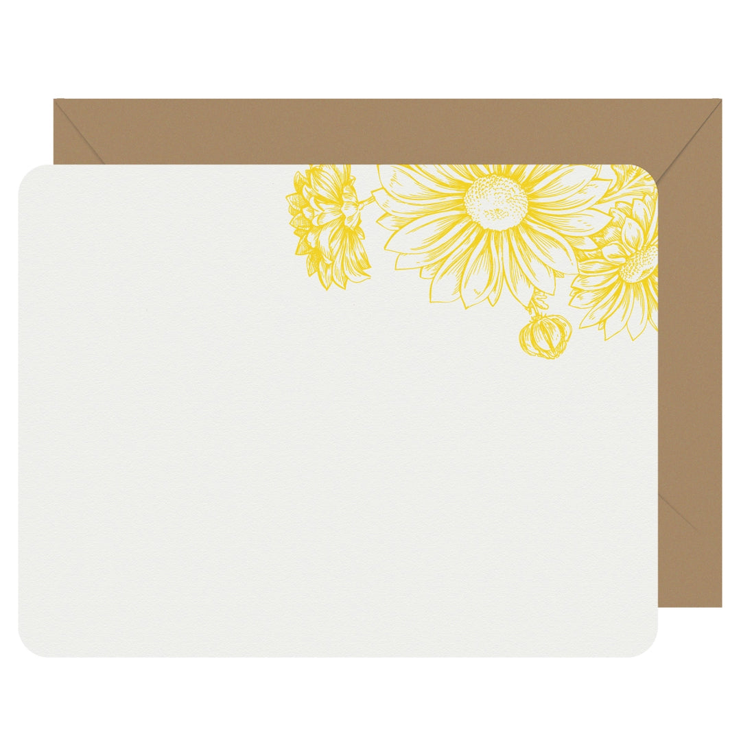Letterpress Flat Note Card Set - Daisies