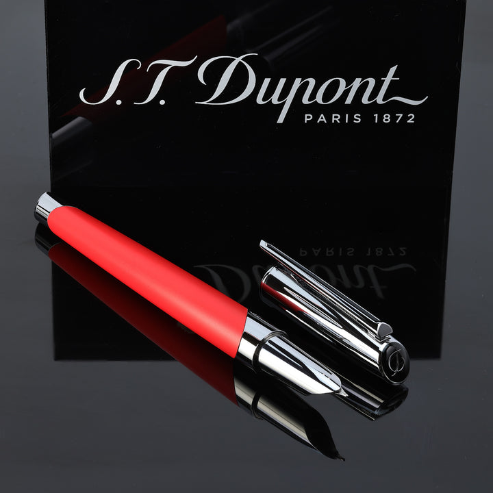 S.T. Dupont Défi Millenium Fountain Pen - Silver &amp; Matte Red