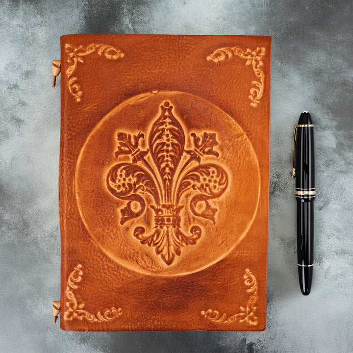 Fleur-de-Lys Brown Leather Journal | Fiorentina Italy