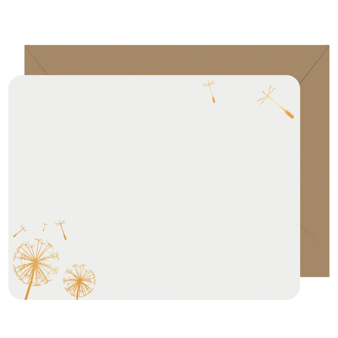 Letterpress Flat Note Card Set - Gold Foil Dandelion
