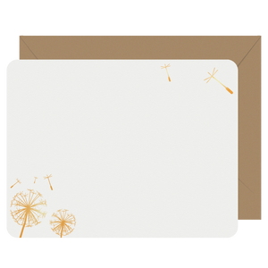 Letterpress Flat Note Card Set - Gold Foil Dandelion