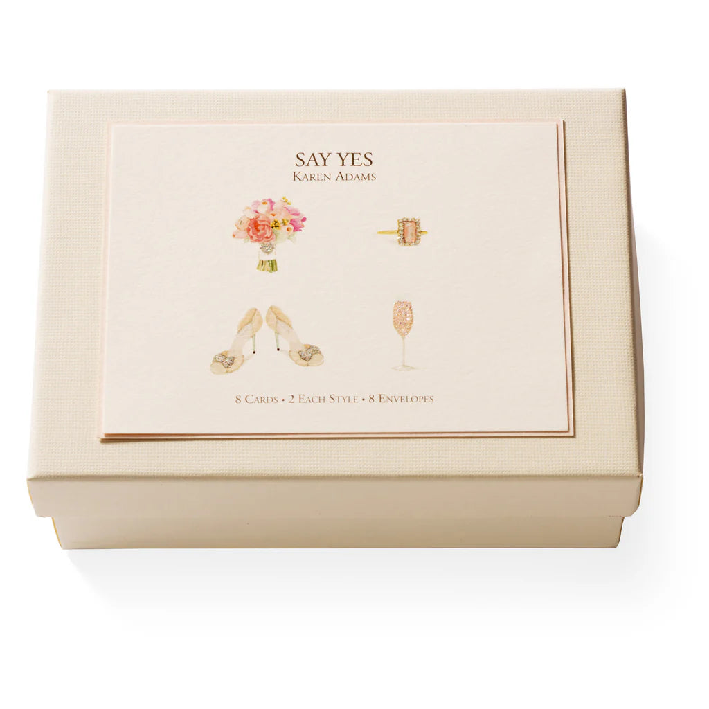 Karen Adams - Say yes Note Card Box  5.5" x 4.25" (8ct. Folded Cards &amp; Envelopes)