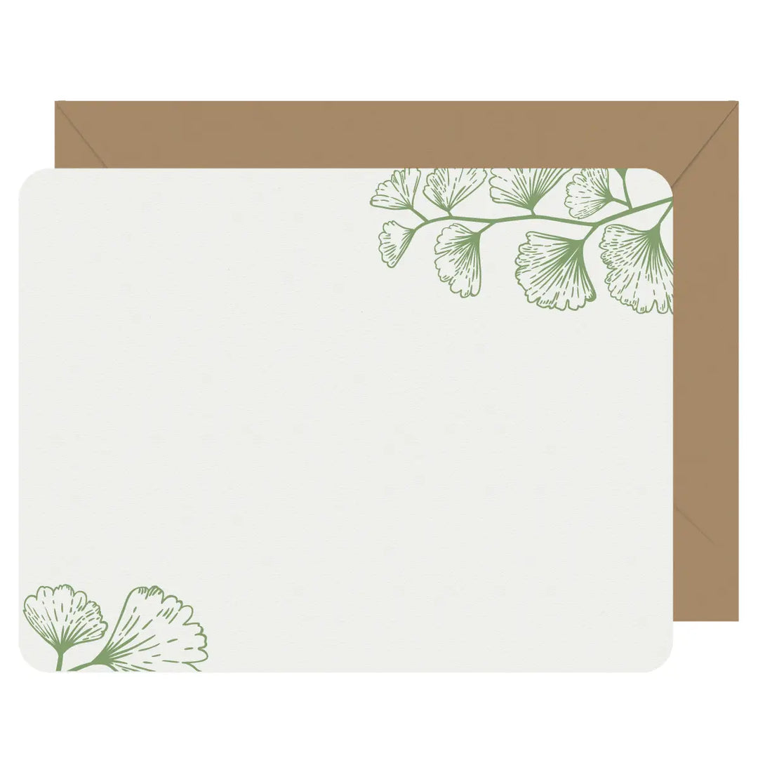 Letterpress Flat Note Card Set - Ginkgo