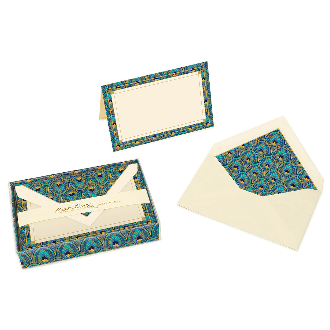 Italian Florentine Peacock Feathers Foldover Card &amp; Envelope Set (10ct.) 3.35"x 5.31" I Kartos Italy