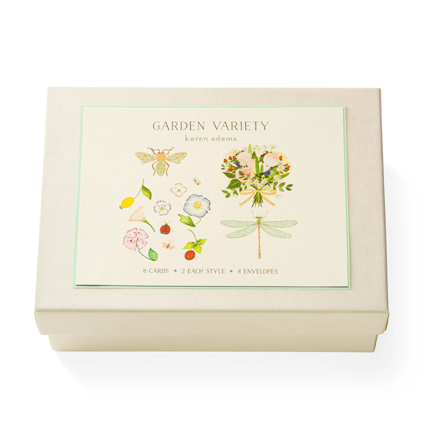 Karen Adams - Garden Variety Note Card Box  5.5" x 4.25" (8ct. Folded Cards &amp; Envelopes)