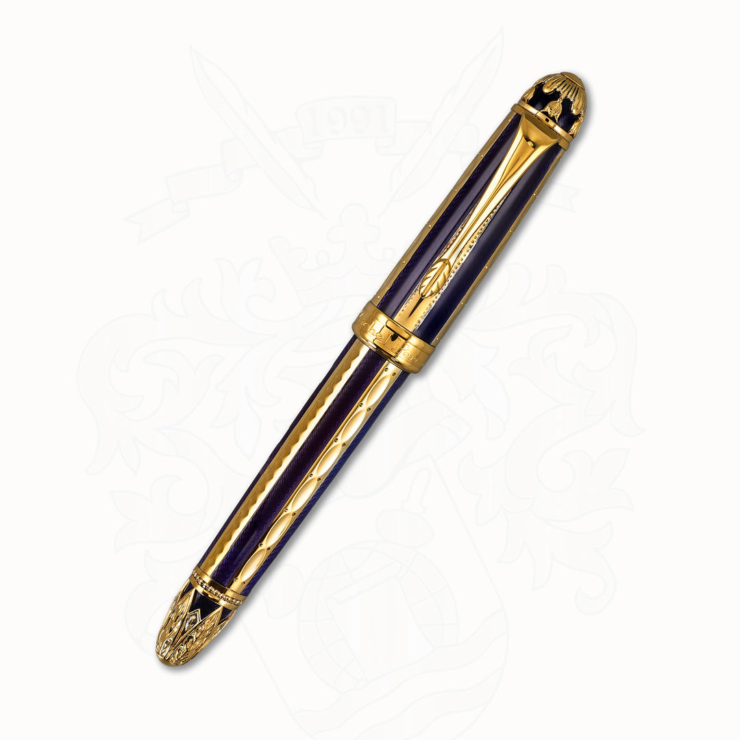 Michel Perchin Ribbed Blue &amp; Gold Limited Edition Fountain Pen