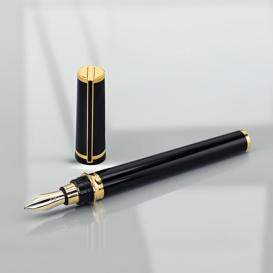 S.T. Dupont Montparnasse Black Lacquer and Gold Fountain Pen