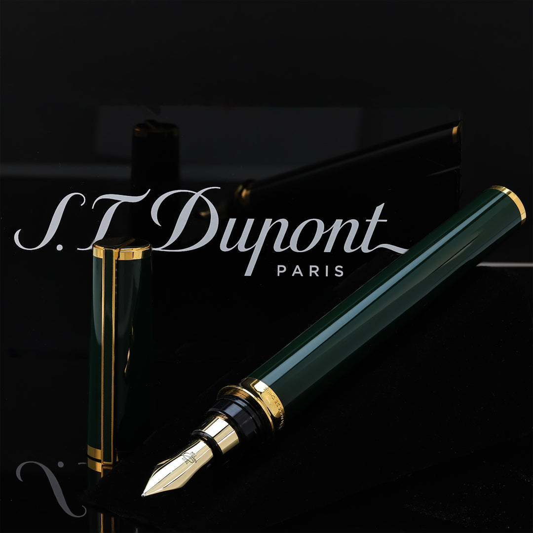 S.T. Dupont Montparnasse Green Lacquer and Gold Fountain Pen