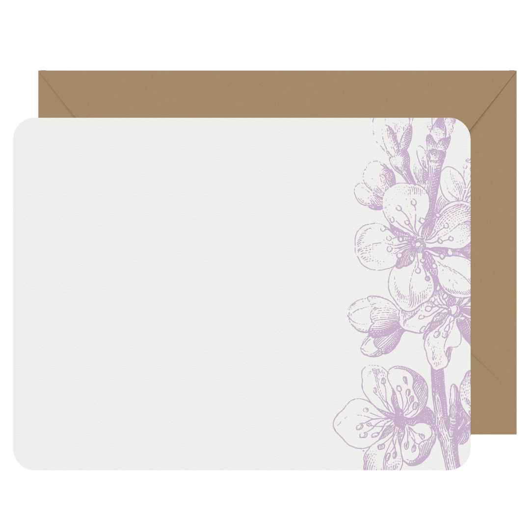 Letterpress Flat Note Card Set - Plum Blossom