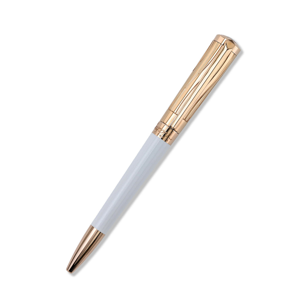 S.T. Dupont Liberté Wave Engraved White and Rose Gold Ballpoint