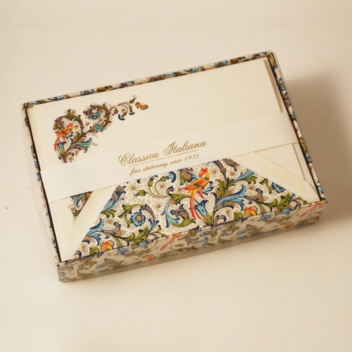Rossi - Flat Cards &amp; Lined Envelopes 3.25" x 5.25" in Birds Florentine Style