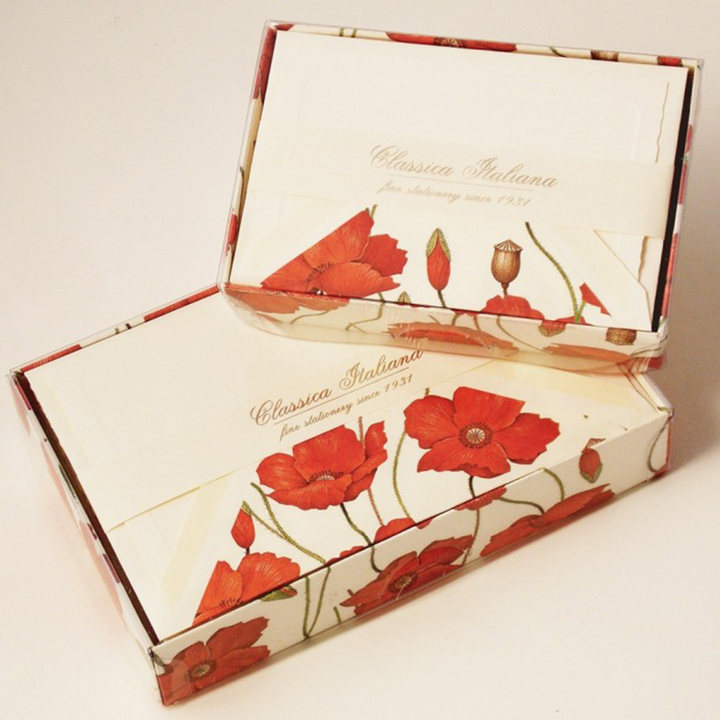 Poppies Folded Cards &amp; Lined Envelopes 4.50" x 6.75" - (10ct.) | Rossi 1931 Italian Stationery