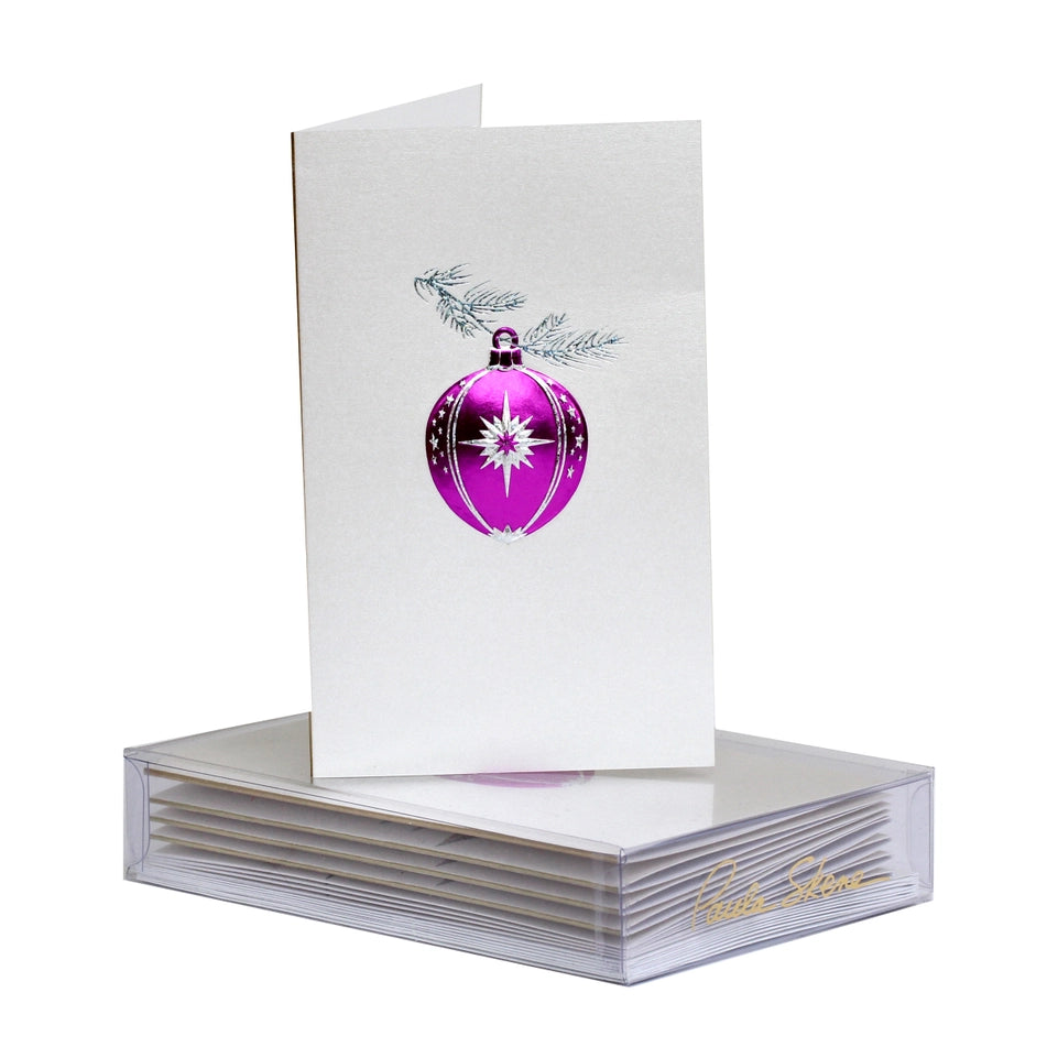 Paula Skene Star Ornament Purple On Satin Christmas Mini Note Card