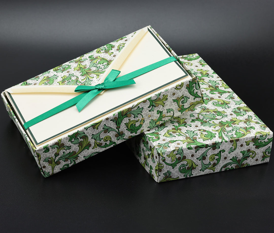 Green Florentine Folded Notecard Set (10ct.) | Rossi 1931 Italian Stationery