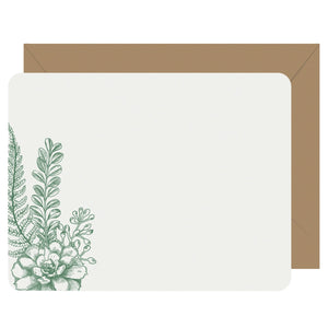 Letterpress Flat Note Card Set - Succulent & Fern