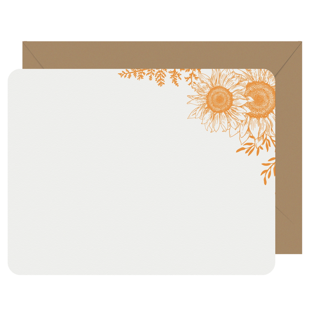 Letterpress Flat Note Card Set - Sunflower