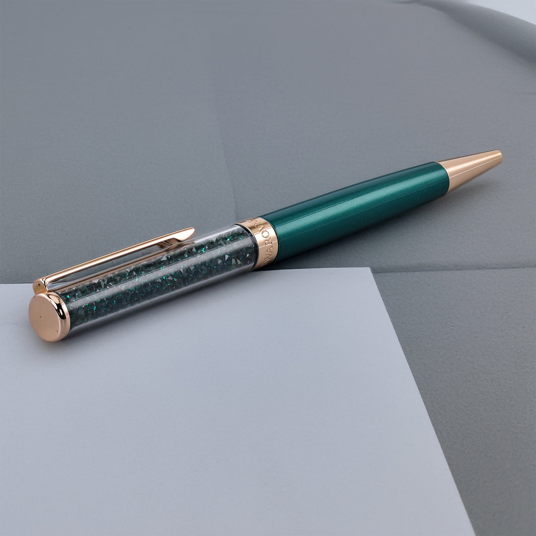 Swarovski Crystalline Ballpoint - Green with Rose Gold Trim