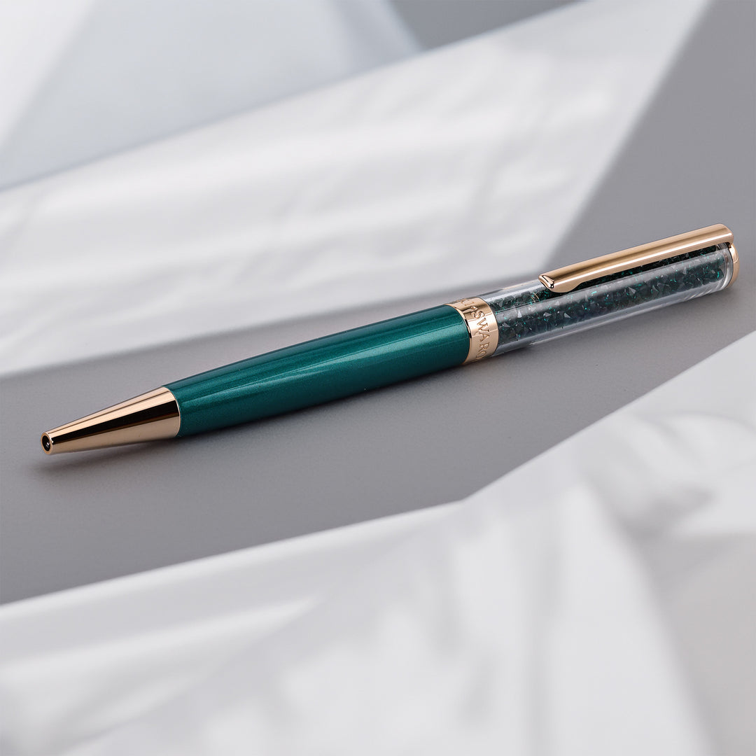 Swarovski Crystalline Ballpoint - Green with Rose Gold Trim