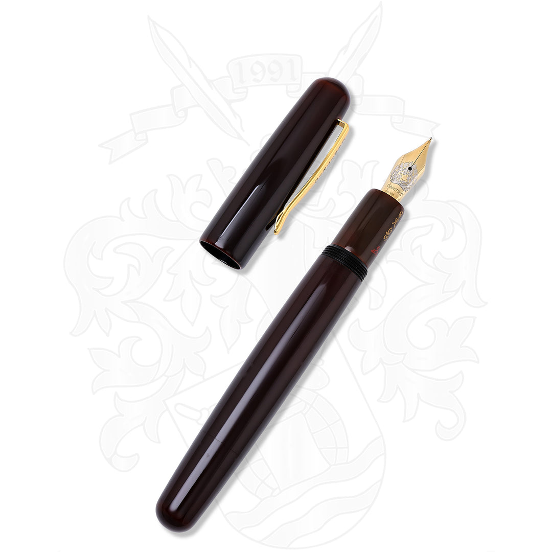 Danitrio Urushi Tame-Nuri Red on Densho, Round Top Fountain Pen